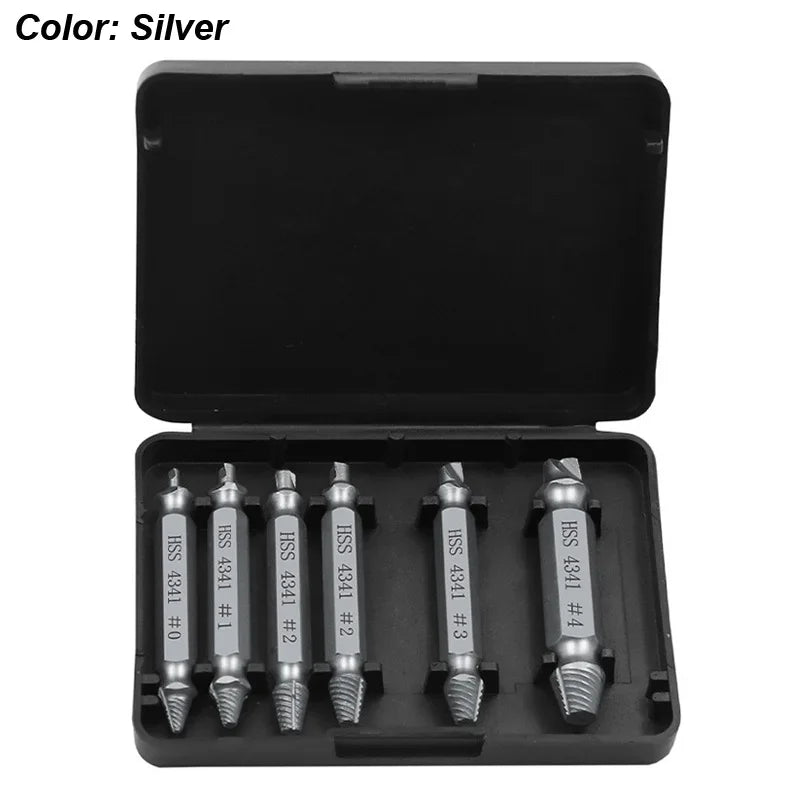 Silver HSS screw extractor set 6 piece in storage case