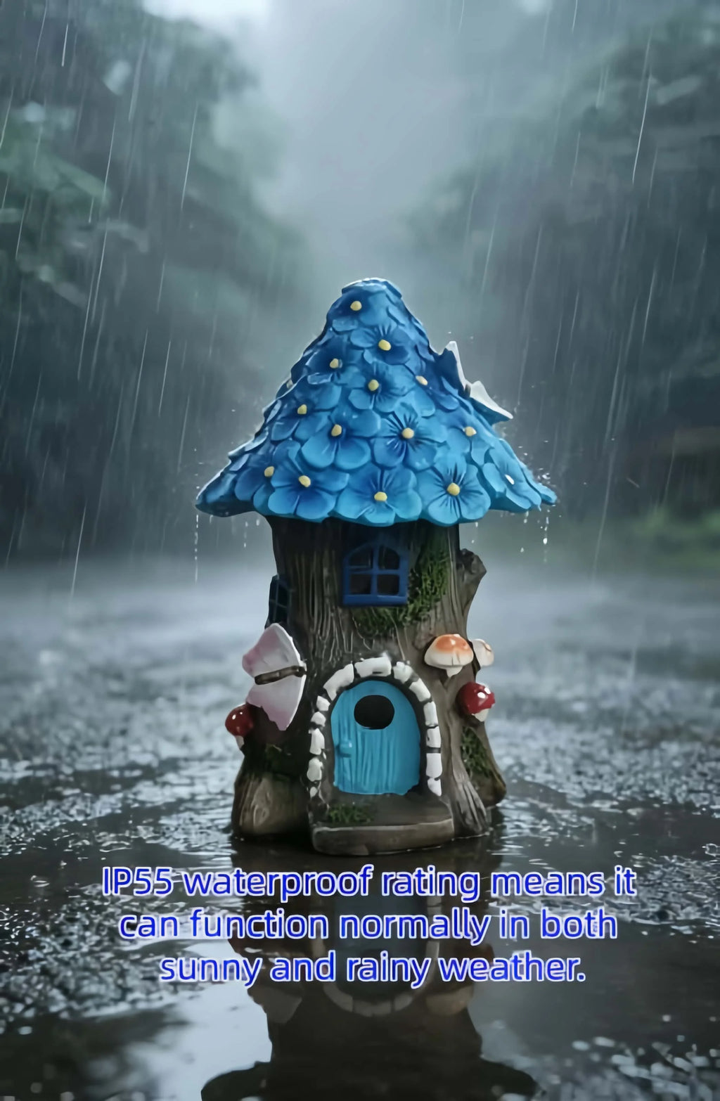 Solar fairy house warm LED glow at night — automatic dusk to dawn garden light