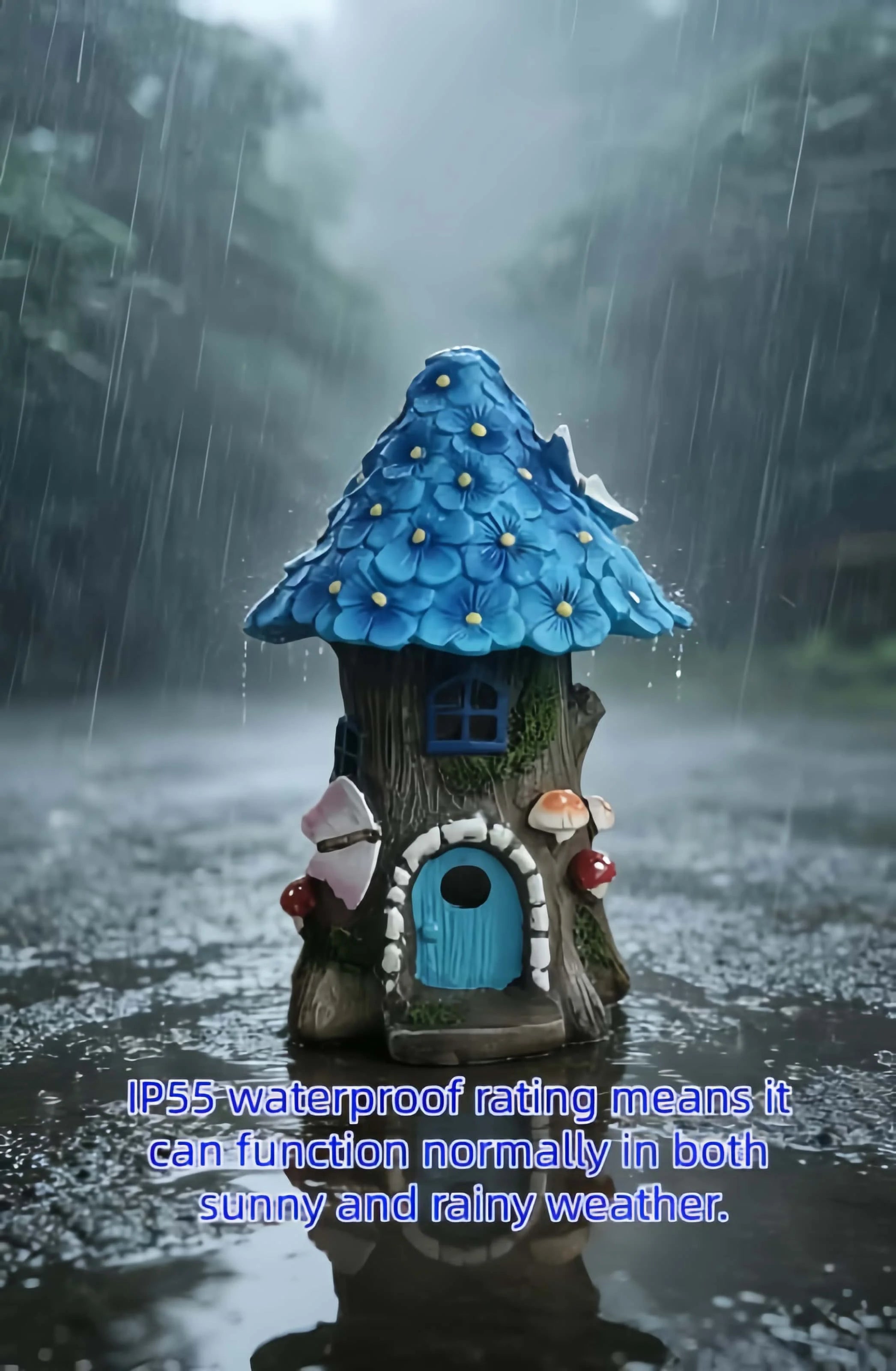 Solar fairy house warm LED glow at night — automatic dusk to dawn garden light