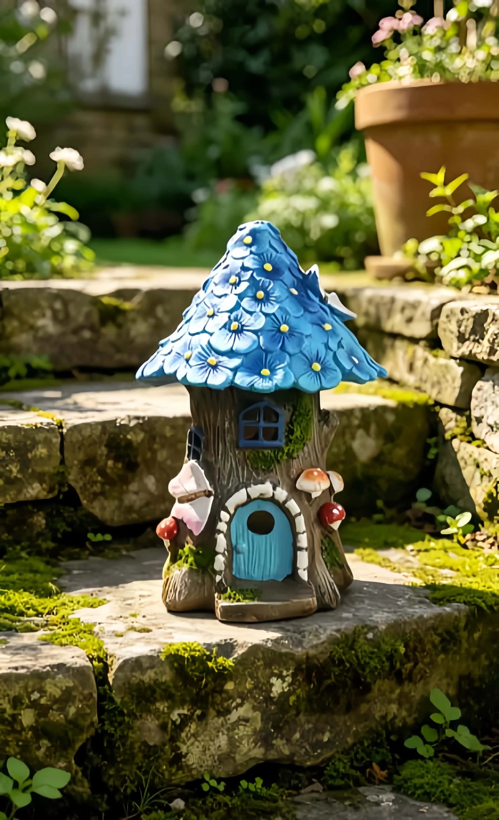 Solar fairy house garden light on patio — IP44 waterproof outdoor decoration