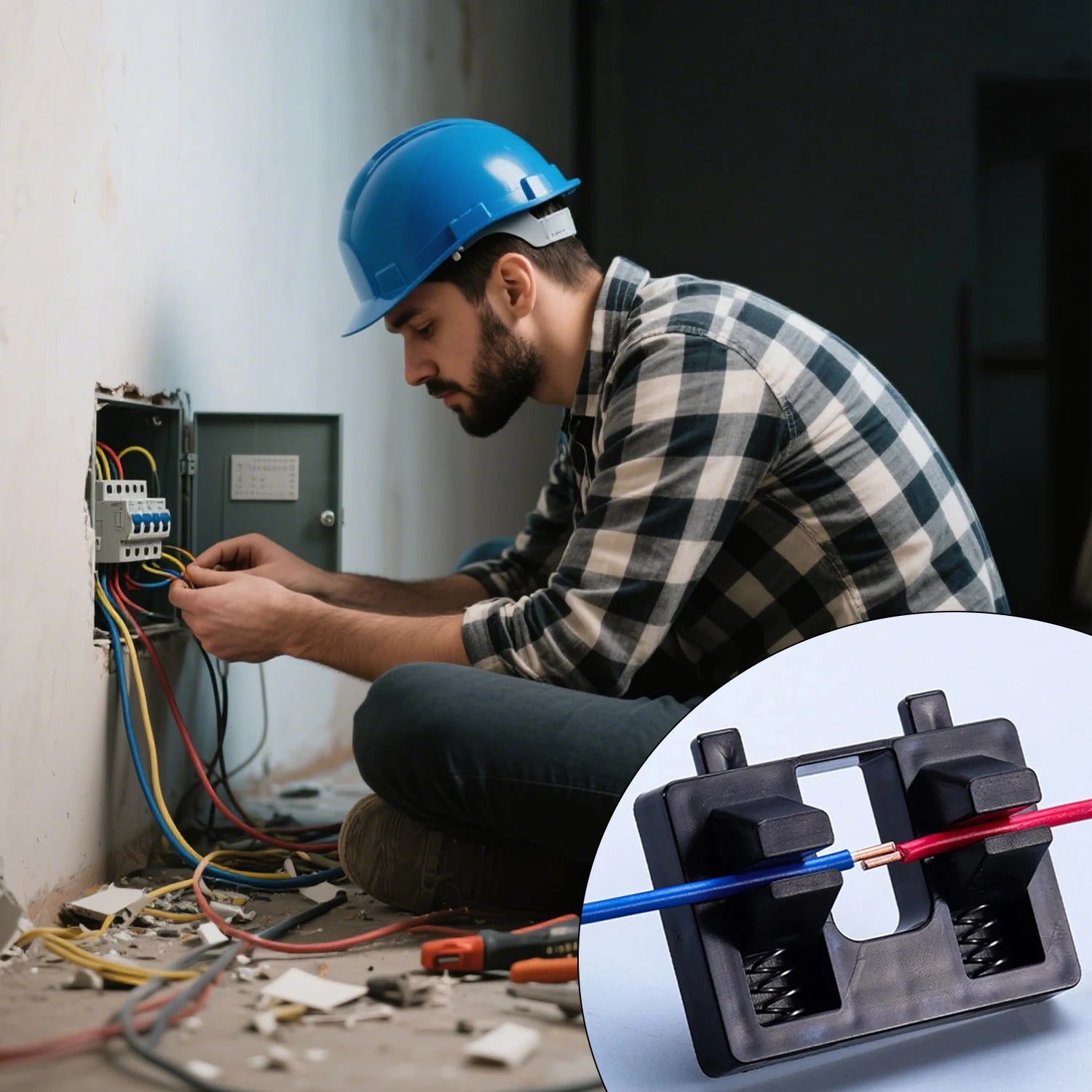 Technician using soldering fixture clamp for PCB repair