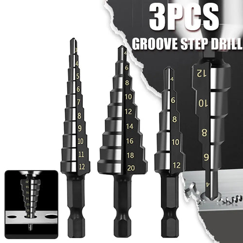 3 piece HSS step drill bit set nitride black hex shank