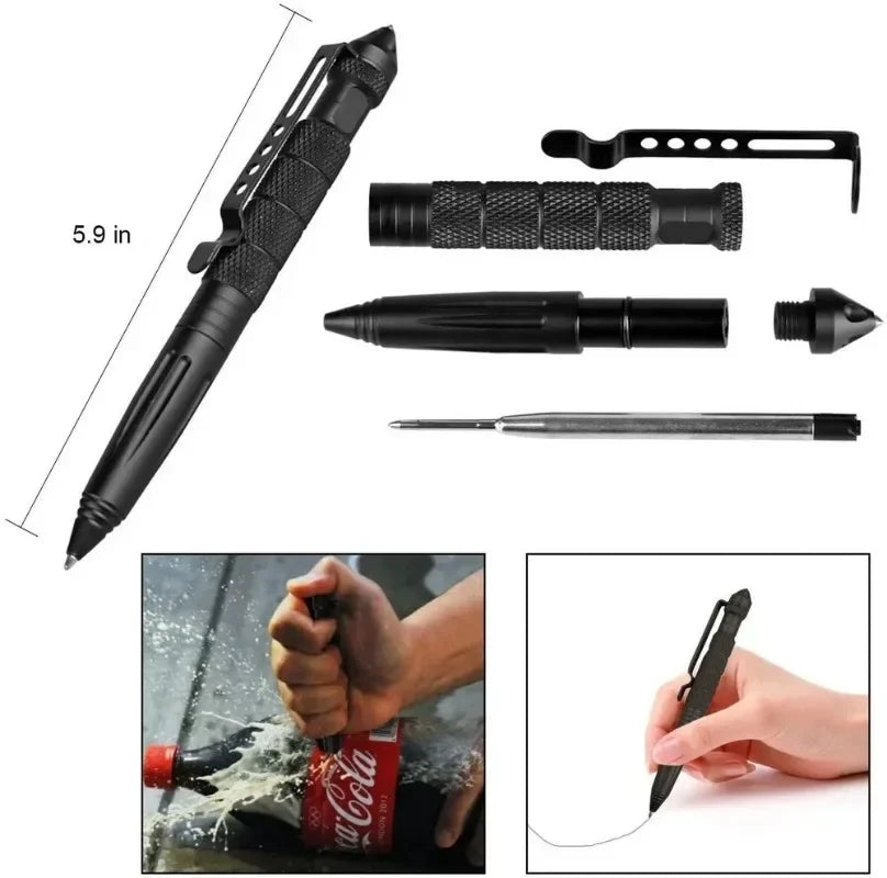 Black tactical pen EDC everyday carry tool with accessories