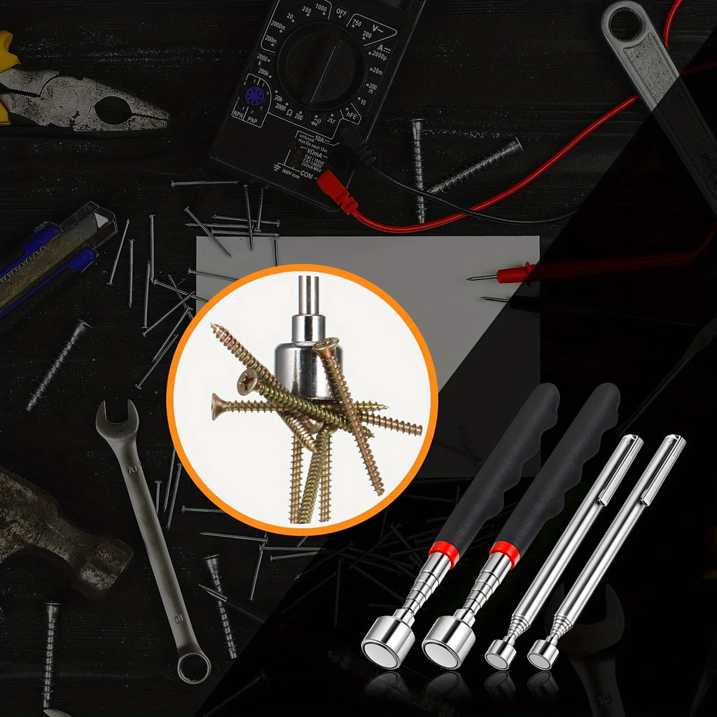 Magnetic pickup tool tip holding multiple screws — powerful neodymium magnet