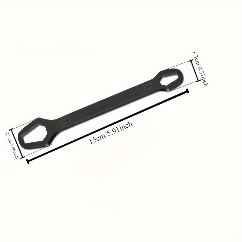Universal wrench size chart — 3-8mm and 9-17mm double headed pocket tool