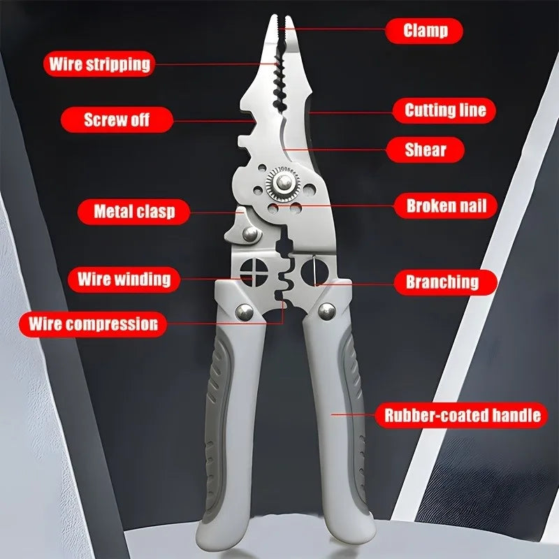 Wire stripper plier 7-in-1 functions color coded diagram