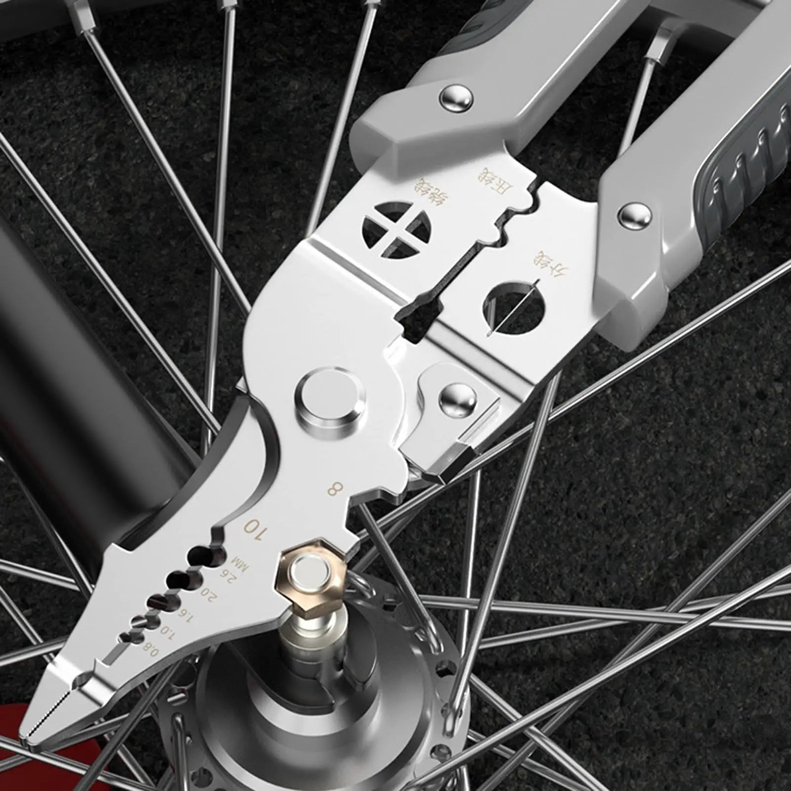 Multifunctional electrical plier in use wire stripping closeup